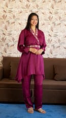 Velvet Maroon Outfit with Belt