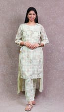 GREEN HI-LOW PATTERN KURTA SET