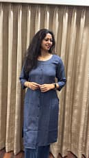 Distressed Denim Rayon Kurta With Buttons