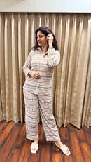 Earthy geometric pattern Button-down shirt of Jaquard smart enough for outings ( wool blend) with Matching bottom