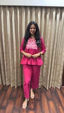 Fuchsia Co-ord SET WITH INTRICATE WHITE EMBROIDERY.