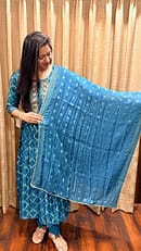 TEAL BLUE FULL SUIT WITH SIDE SLIT CUT