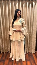 BEIGH GHAGRA WITH PEPLOM TOP AND DUPATTA