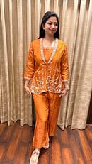 ORANGE SILK CO-ORD SET WITH SHRUGH
