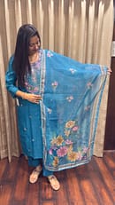 TEAL BLUE FULL SUIT FLOWER PRINT ON DUPATTA