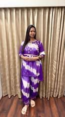 PURPLE-WHITE LEHERIYA FULL SHORT KURTA SUIT