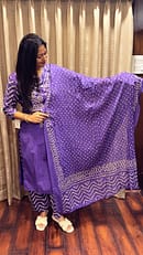 PURPLE BANDHANI COTTON FULL SUIT