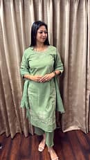 GREEN WHITE EMBROIDERY FULL SUIT