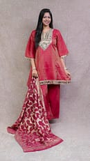 RED SHIMMER ETHNIC FULL SUIT