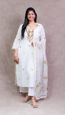 WHITE BEIGE THREAD WORK FULL SUIT