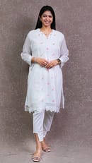 WHITE PINK FLOWER KURTA SET
