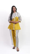 Yellow with White Black Strips Co-ord Set