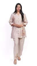 Beige Co-ord Set featuring delicate Thread Work