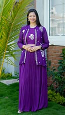 PURPLE SKIRT CROP TOP WITH JACKET