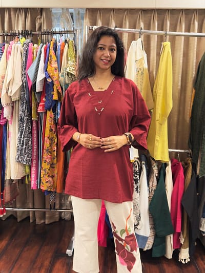 MAROON SHORT KURTA WITH PANT