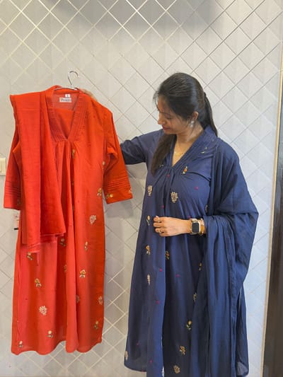 DARK BLUE & ORANGE FULL SUIT COTTON