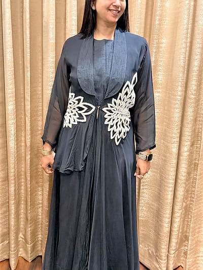 BLACK LONG SHRUG WITH TOP AND PANT