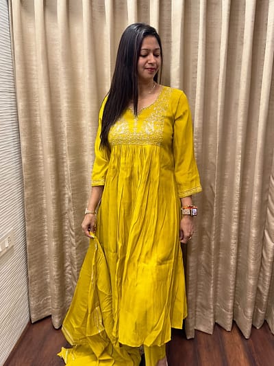 MUSTARD ANARKALI FULL SUIT