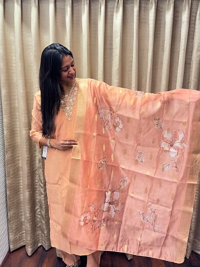PEACH FULL SUIT WITH PRINTED DUPATTA