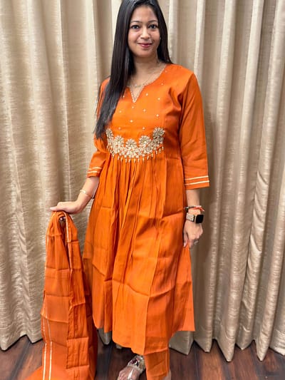 ORANGE ANARKALI FULL SUIT