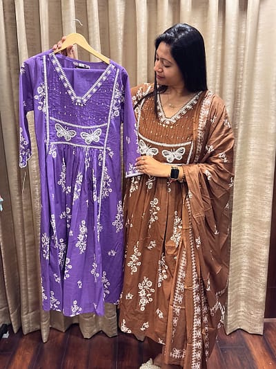 BROWN/LAVENDER COTTON FULL SUIT