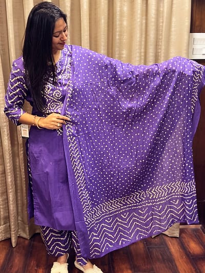 PURPLE BANDHANI COTTON FULL SUIT