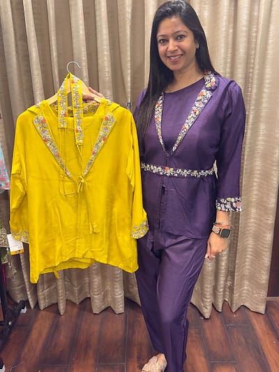 INDO-WESTERN PURPLE/YELLOW 3PC SET