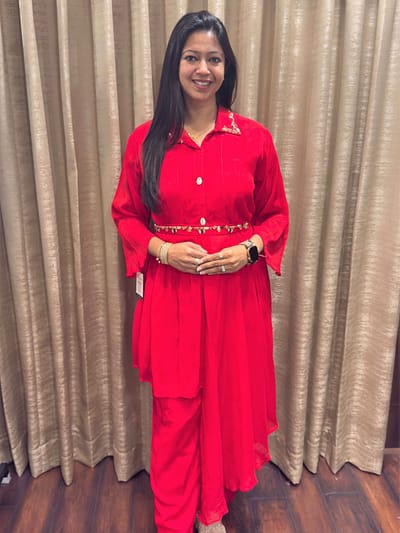 RED CO-ORD WITH BELT