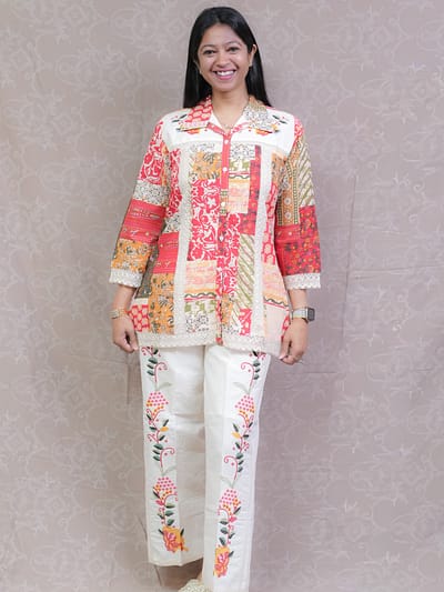 RED/WHITE THREAD WORK CO-ORD SET