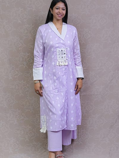 LAVENDER-GREY-PISTA KURTA SET