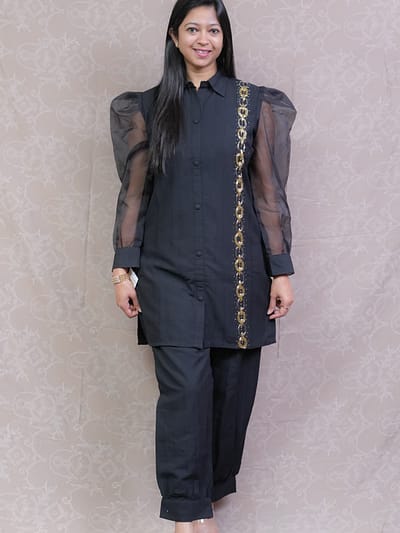 BLACK TISSUE FULL SLEEVES CO-ORD SET