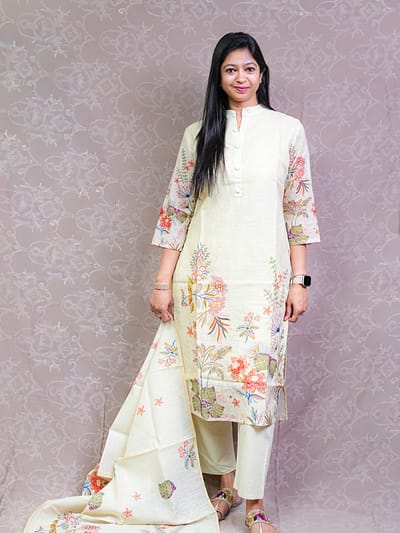 CREAM FLOWER PRINT FULL SUIT