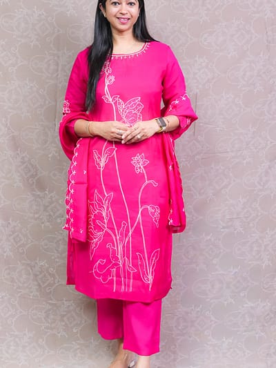 HOT PINK FRENCH KNOT FULL SUIT