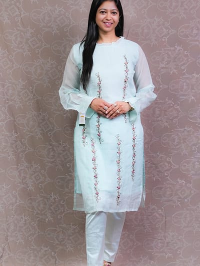 SKY BLUE TISSUE KURTA SET