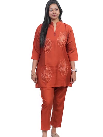 RUST FLOWER TREAD WORK CO-ORD SET