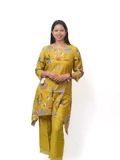 Green/ Pink Floral  C-cut Co-ord Set