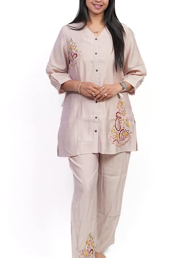 Beige Co-ord Set featuring delicate Thread Work
