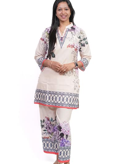 Off White Leaf Crepe Co-ord Set