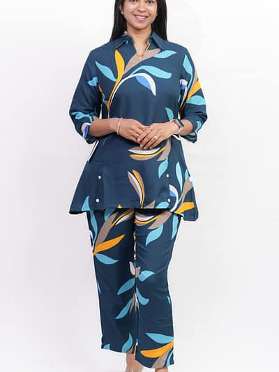 Royal Blue Leaf Pattern Co-ord Set