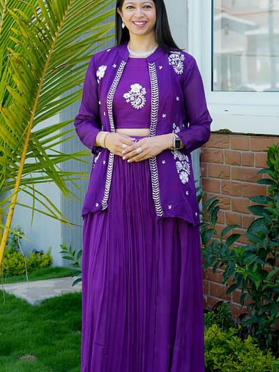 PURPLE SKIRT CROP TOP WITH JACKET