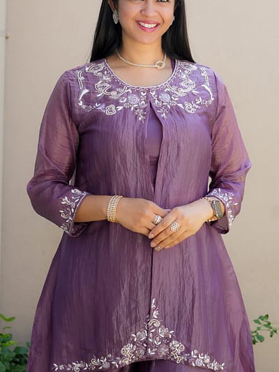 Dark Lavender Outfit with Long Jacket