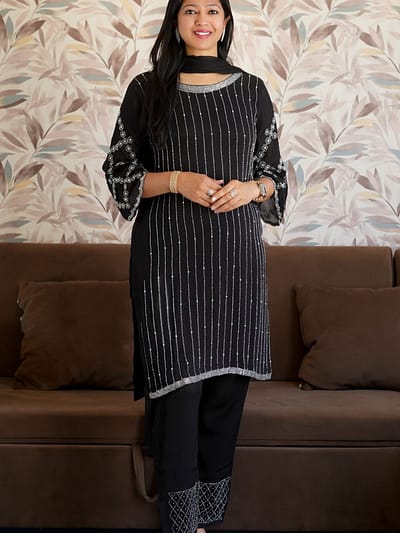 Black Full Suit with Silver Work